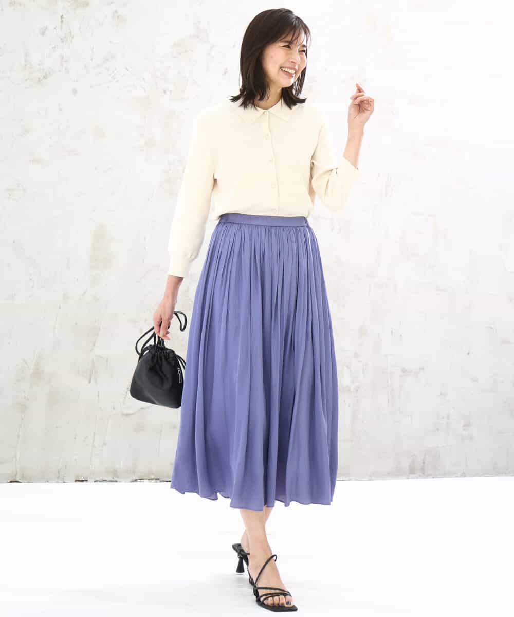 FKHGD35150 MK MICHEL KLEIN(MK ミッシェルクラン) サテンプリーツスカート/UVカット/洗える ダークグレー