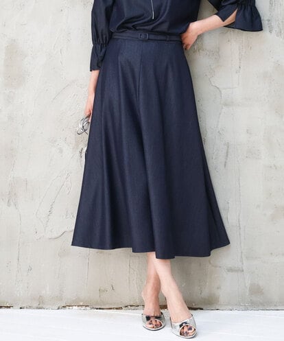 FKHGD36160 MK MICHEL KLEIN [SANAGARAシリーズ]デニムライク フレアスカート/接触冷感/UVカット/洗える