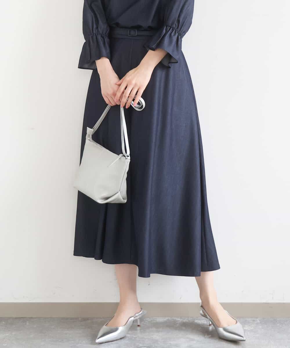 FKHGD36160 MK MICHEL KLEIN(MK ミッシェルクラン) [SANAGARAシリーズ]デニムライク フレアスカート/接触冷感/UVカット/洗える ネイビー