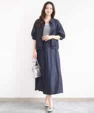 FKHGD36160 MK MICHEL KLEIN(MK ミッシェルクラン) [SANAGARAシリーズ]デニムライク フレアスカート/接触冷感/UVカット/洗える ネイビー