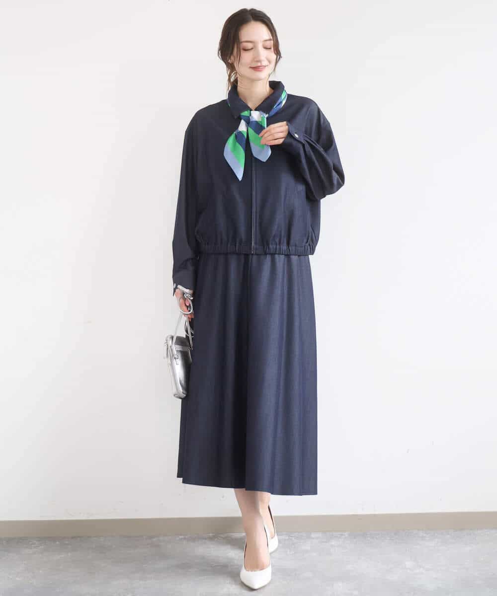 FKHGD36160 MK MICHEL KLEIN(MK ミッシェルクラン) [SANAGARAシリーズ]デニムライク フレアスカート/接触冷感/UVカット/洗える ネイビー