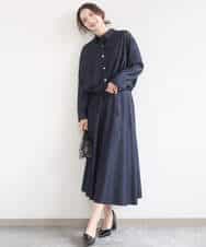 FKHGD36160 MK MICHEL KLEIN(MK ミッシェルクラン) [SANAGARAシリーズ]デニムライク フレアスカート/接触冷感/UVカット/洗える ネイビー