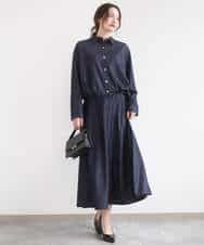 FKHGD36160 MK MICHEL KLEIN(MK ミッシェルクラン) [SANAGARAシリーズ]デニムライク フレアスカート/接触冷感/UVカット/洗える ネイビー