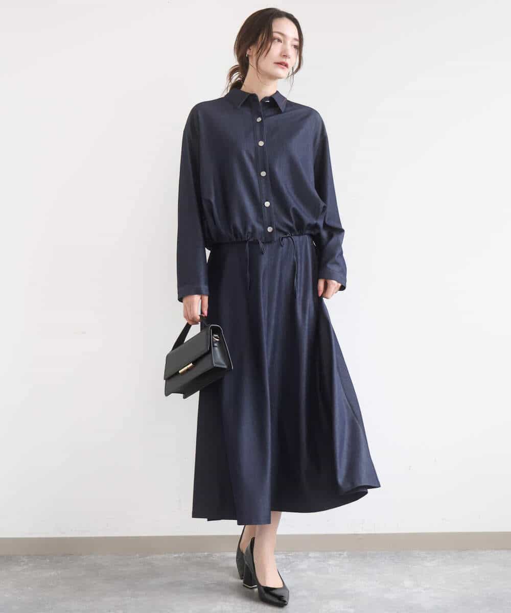 FKHGD36160 MK MICHEL KLEIN(MK ミッシェルクラン) [SANAGARAシリーズ]デニムライク フレアスカート/接触冷感/UVカット/洗える ネイビー