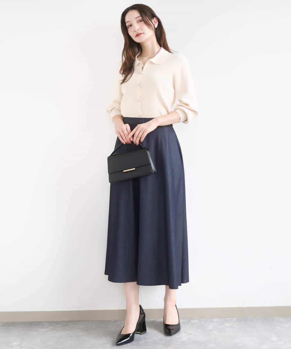 FKHGD36160 MK MICHEL KLEIN(MK ミッシェルクラン) [SANAGARAシリーズ]デニムライク フレアスカート/接触冷感/UVカット/洗える ネイビー