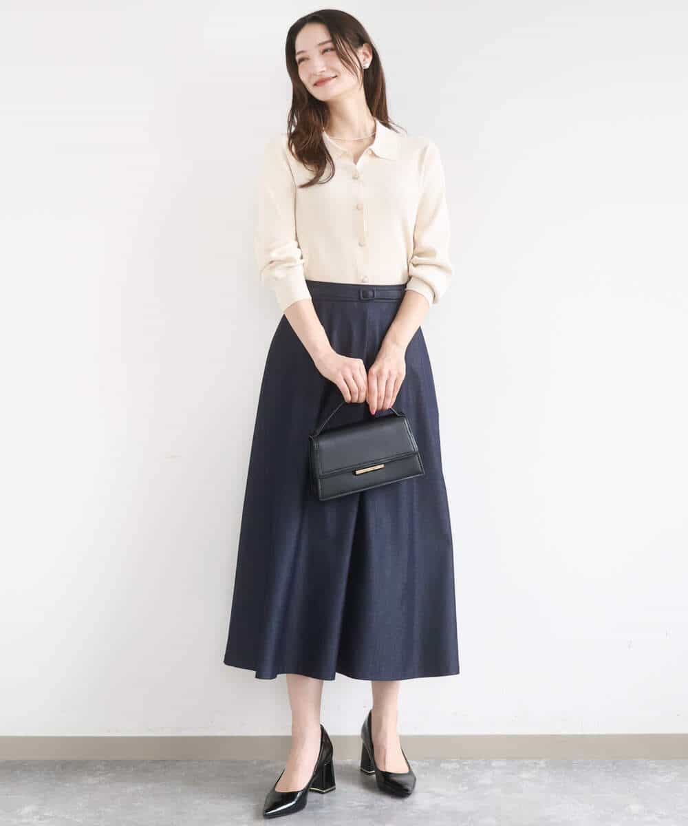 FKHGD36160 MK MICHEL KLEIN(MK ミッシェルクラン) [SANAGARAシリーズ]デニムライク フレアスカート/接触冷感/UVカット/洗える ネイビー