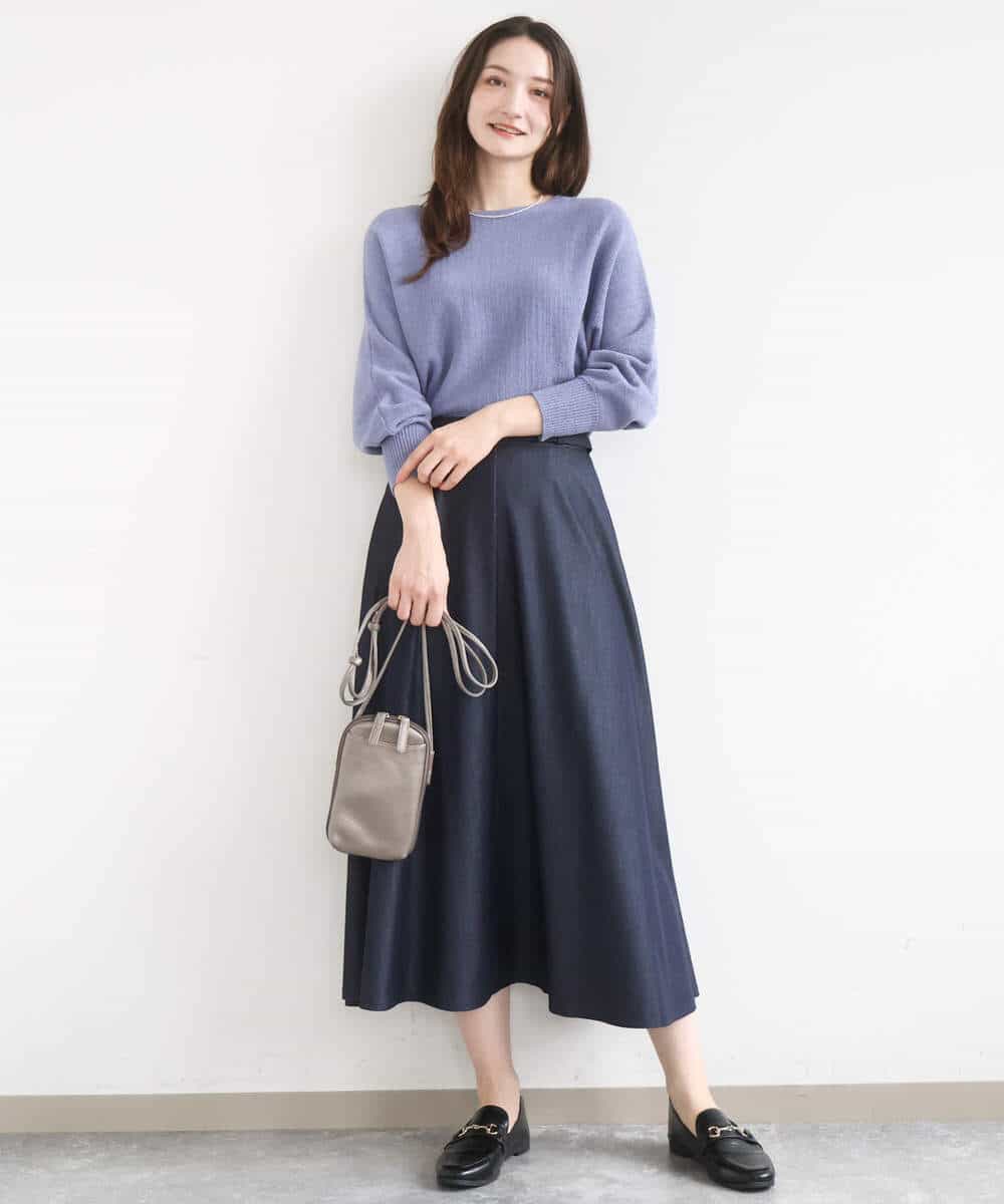 FKHGD36160 MK MICHEL KLEIN(MK ミッシェルクラン) [SANAGARAシリーズ]デニムライク フレアスカート/接触冷感/UVカット/洗える ネイビー