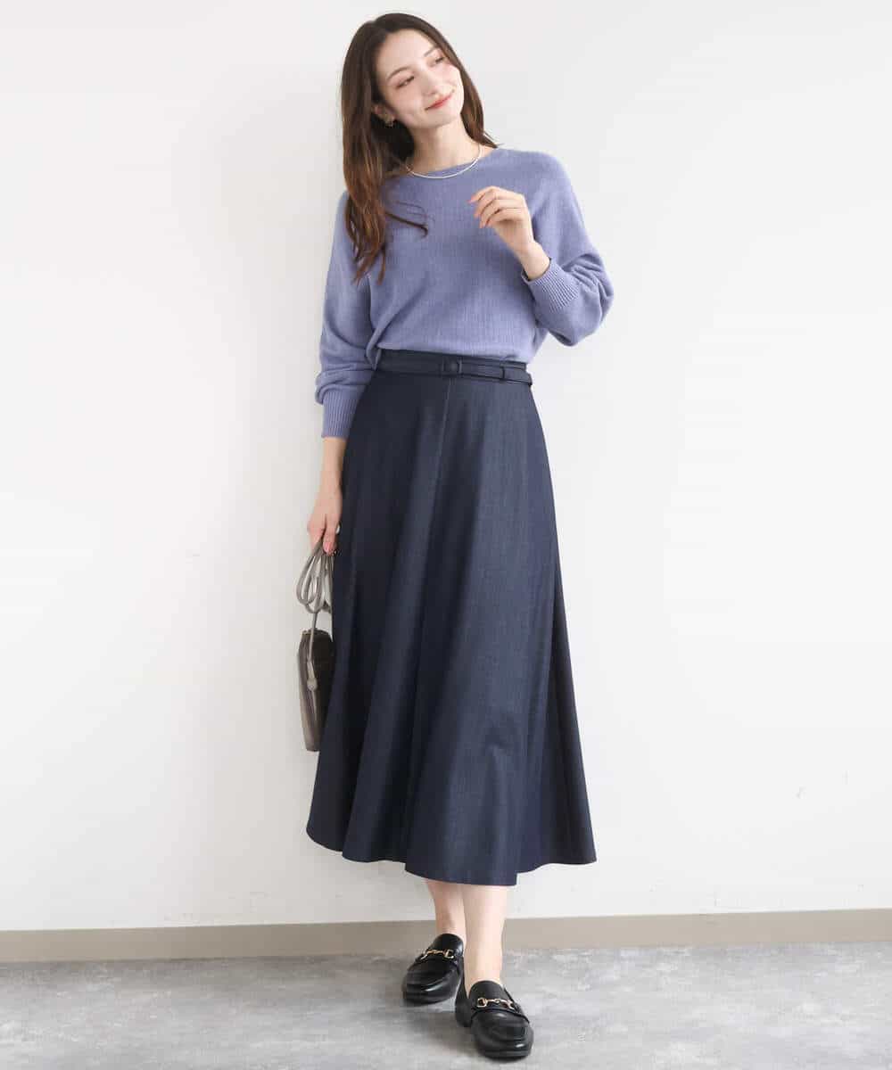 FKHGD36160 MK MICHEL KLEIN(MK ミッシェルクラン) [SANAGARAシリーズ]デニムライク フレアスカート/接触冷感/UVカット/洗える ネイビー