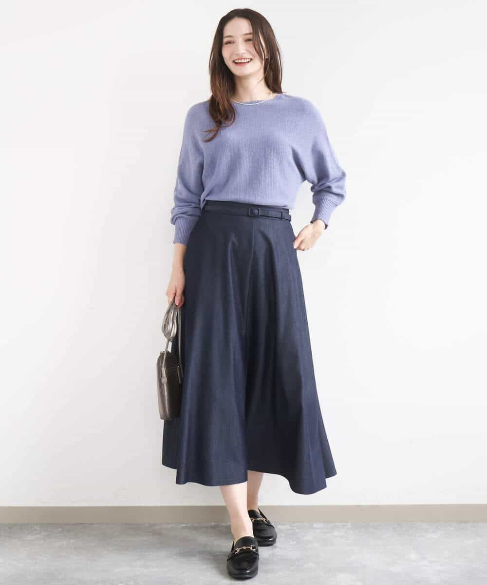 FKHGD36160 MK MICHEL KLEIN(MK ミッシェルクラン) [SANAGARAシリーズ]デニムライク フレアスカート/接触冷感/UVカット/洗える ネイビー