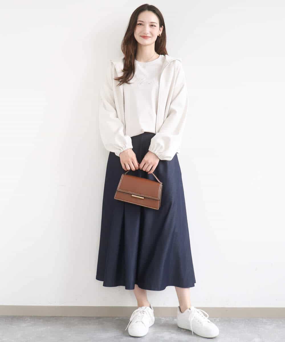 FKHGD36160 MK MICHEL KLEIN(MK ミッシェルクラン) [SANAGARAシリーズ]デニムライク フレアスカート/接触冷感/UVカット/洗える ネイビー