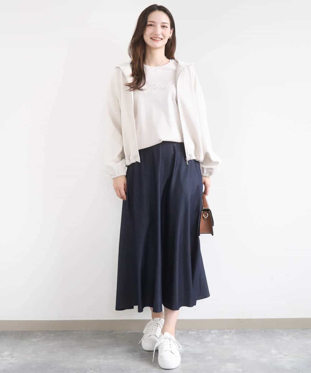 FKHGD36160 MK MICHEL KLEIN(MK ミッシェルクラン) [SANAGARAシリーズ]デニムライク フレアスカート/接触冷感/UVカット/洗える ネイビー