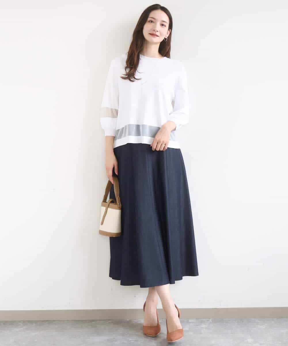 FKHGD36160 MK MICHEL KLEIN(MK ミッシェルクラン) [SANAGARAシリーズ]デニムライク フレアスカート/接触冷感/UVカット/洗える ネイビー