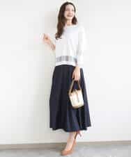 FKHGD36160 MK MICHEL KLEIN(MK ミッシェルクラン) [SANAGARAシリーズ]デニムライク フレアスカート/接触冷感/UVカット/洗える ネイビー