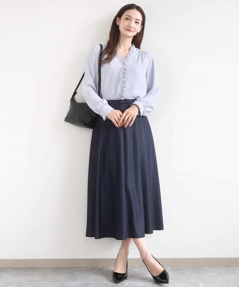 FKHGD36160 MK MICHEL KLEIN(MK ミッシェルクラン) [SANAGARAシリーズ]デニムライク フレアスカート/接触冷感/UVカット/洗える ネイビー