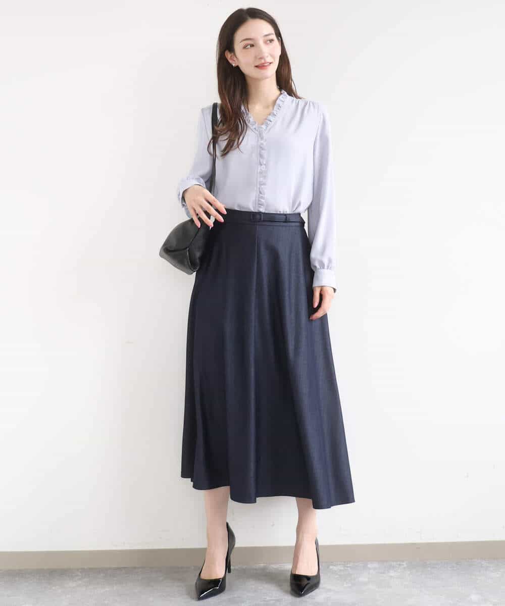 FKHGD36160 MK MICHEL KLEIN(MK ミッシェルクラン) [SANAGARAシリーズ]デニムライク フレアスカート/接触冷感/UVカット/洗える ネイビー