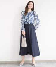 FKHGD36160 MK MICHEL KLEIN(MK ミッシェルクラン) [SANAGARAシリーズ]デニムライク フレアスカート/接触冷感/UVカット/洗える ネイビー