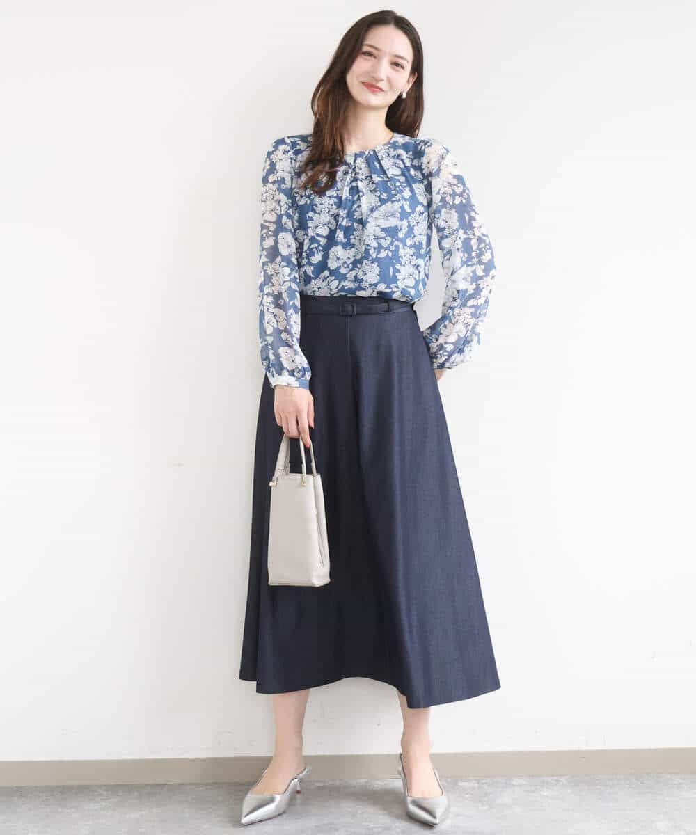 FKHGD36160 MK MICHEL KLEIN(MK ミッシェルクラン) [SANAGARAシリーズ]デニムライク フレアスカート/接触冷感/UVカット/洗える ネイビー