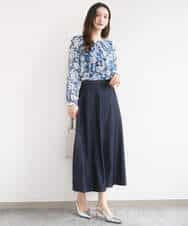 FKHGD36160 MK MICHEL KLEIN(MK ミッシェルクラン) [SANAGARAシリーズ]デニムライク フレアスカート/接触冷感/UVカット/洗える ネイビー