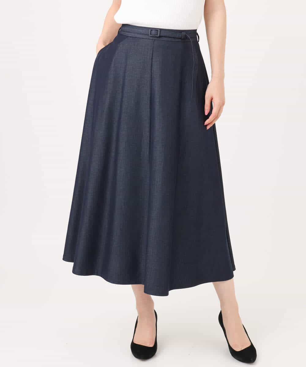 FKHGD36160 MK MICHEL KLEIN(MK ミッシェルクラン) [SANAGARAシリーズ]デニムライク フレアスカート/接触冷感/UVカット/洗える ネイビー