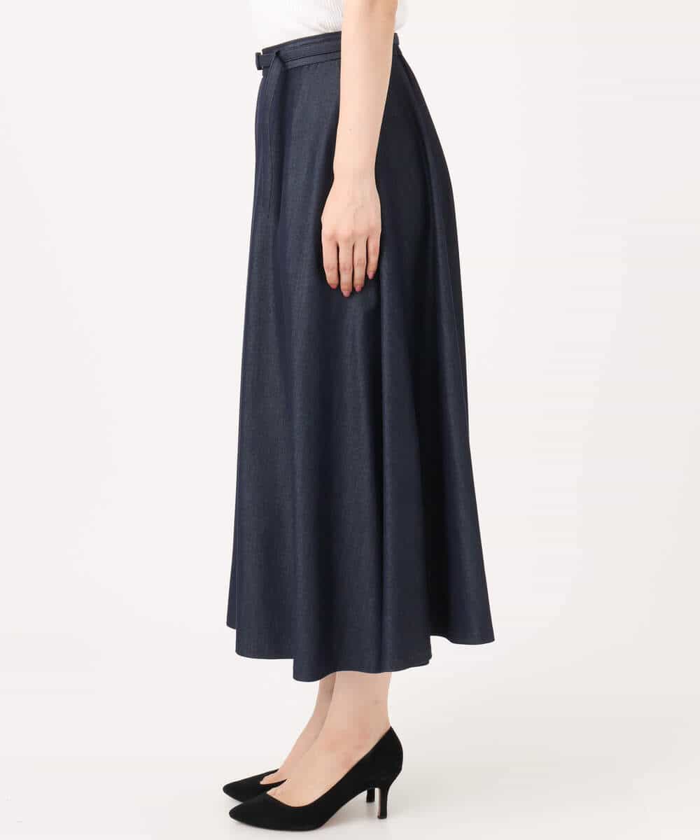 FKHGD36160 MK MICHEL KLEIN(MK ミッシェルクラン) [SANAGARAシリーズ]デニムライク フレアスカート/接触冷感/UVカット/洗える ネイビー