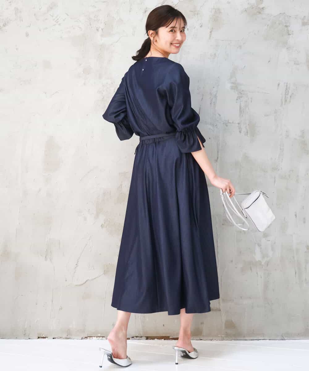 FKHGD36160 MK MICHEL KLEIN(MK ミッシェルクラン) [SANAGARAシリーズ]デニムライク フレアスカート/接触冷感/UVカット/洗える ネイビー