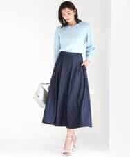 FKHGD36160 MK MICHEL KLEIN(MK ミッシェルクラン) [SANAGARAシリーズ]デニムライク フレアスカート/接触冷感/UVカット/洗える ネイビー