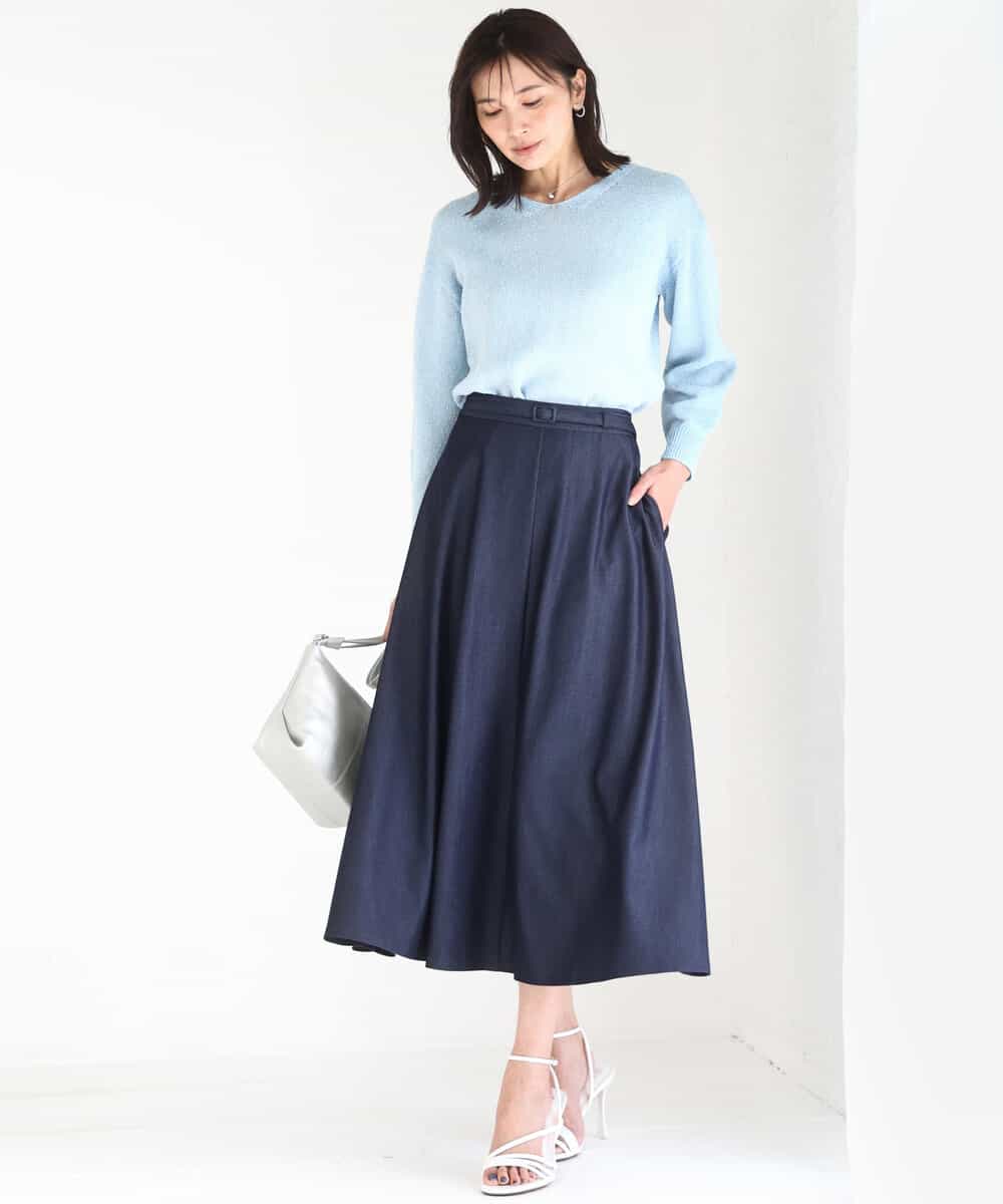 FKHGD36160 MK MICHEL KLEIN(MK ミッシェルクラン) [SANAGARAシリーズ]デニムライク フレアスカート/接触冷感/UVカット/洗える ネイビー