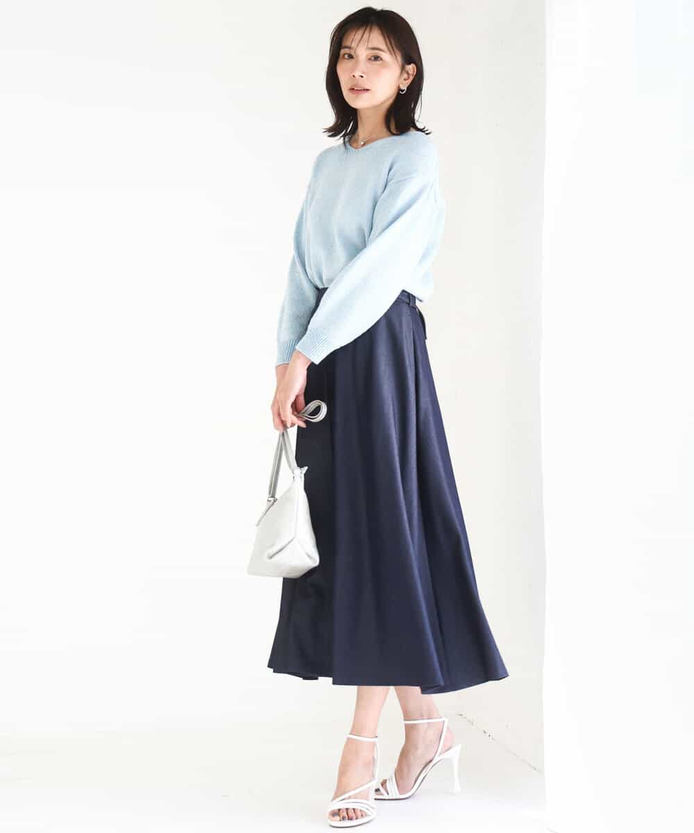 FKHGD36160 MK MICHEL KLEIN(MK ミッシェルクラン) [SANAGARAシリーズ]デニムライク フレアスカート/接触冷感/UVカット/洗える ネイビー