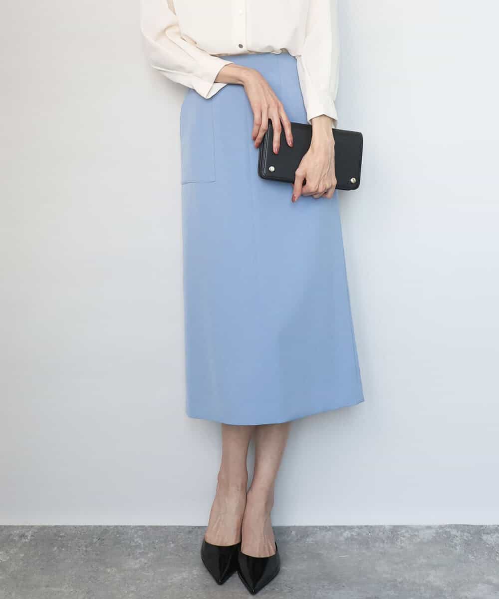 FKHGD40150 MK MICHEL KLEIN(MK ミッシェルクラン) ポケットデザインストレッチタイトスカート/洗える ライトブルー
