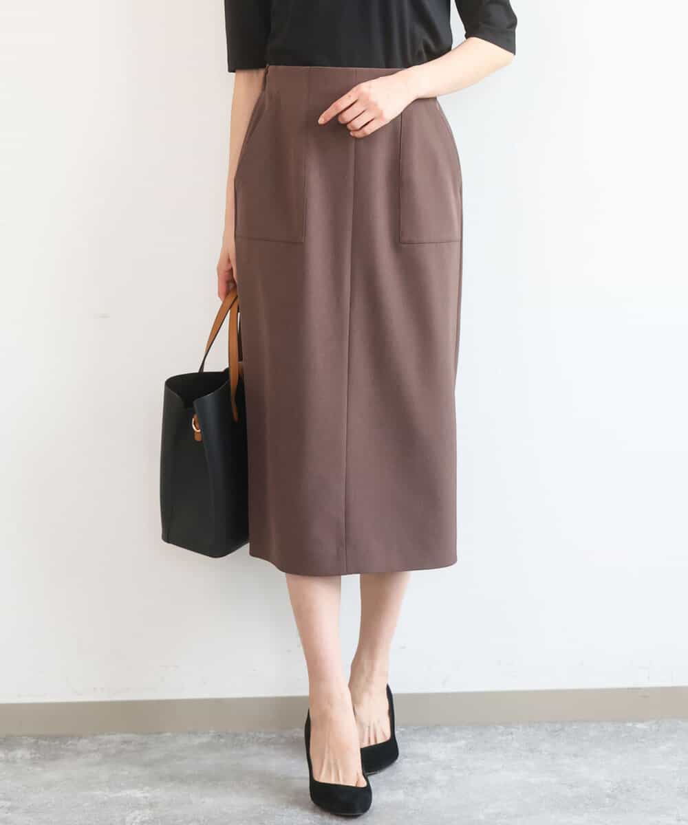 FKHGD40150 MK MICHEL KLEIN(MK ミッシェルクラン) ポケットデザインストレッチタイトスカート/洗える ブラウン