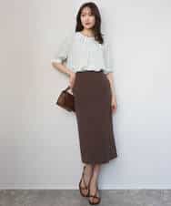 FKHGD40150 MK MICHEL KLEIN(MK ミッシェルクラン) ポケットデザインストレッチタイトスカート/洗える ブラウン