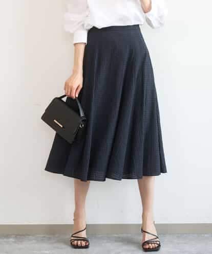 FKHGD45170 MK MICHEL KLEIN シアーチェック柄フレアスカート/洗える