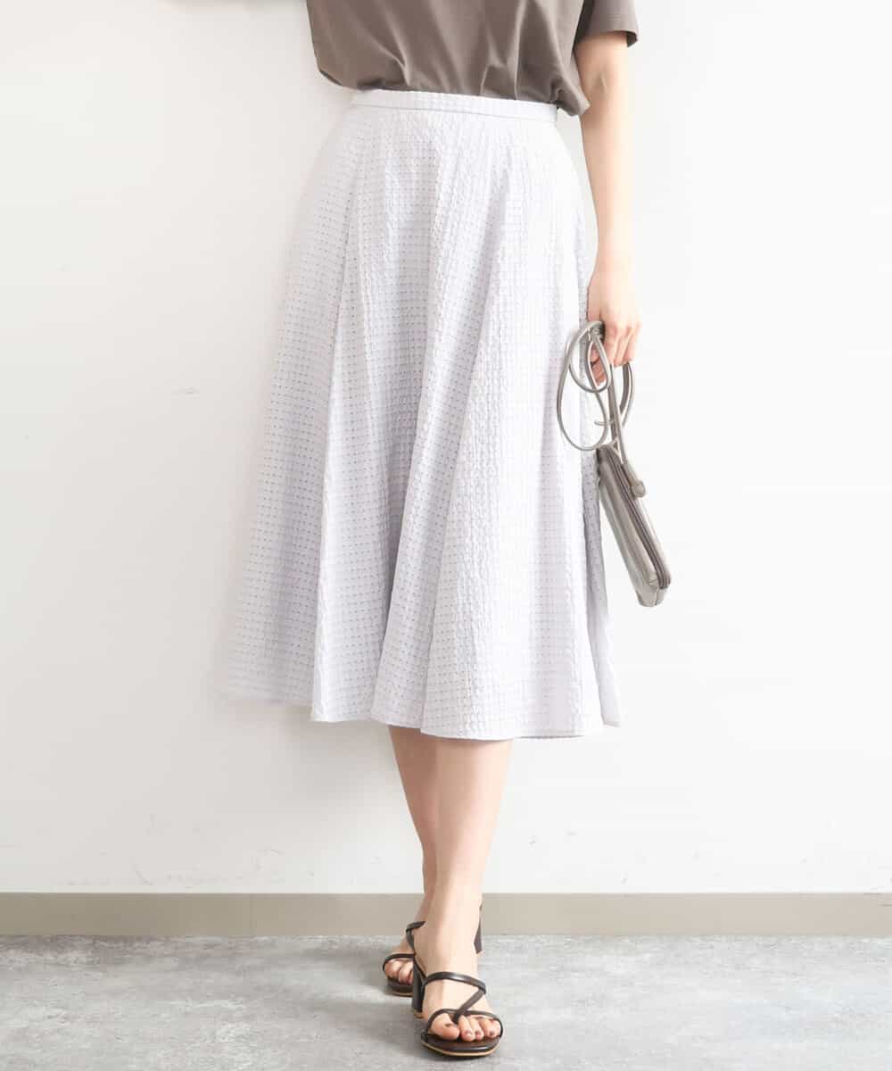 FKHGD45170 MK MICHEL KLEIN(MK ミッシェルクラン) シアーチェック柄フレアスカート/洗える ライトグレー