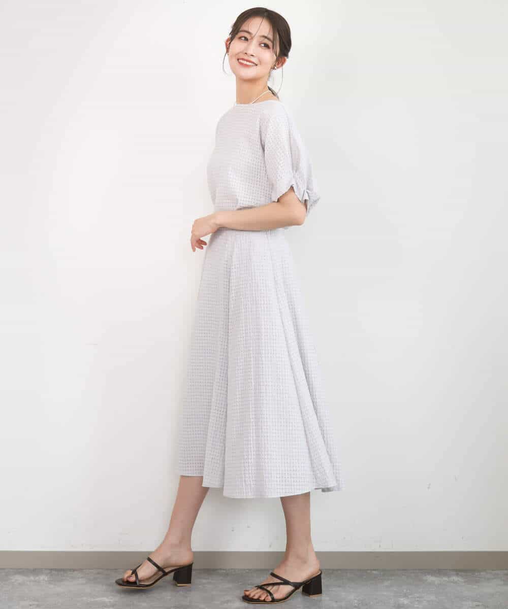 FKHGD45170 MK MICHEL KLEIN(MK ミッシェルクラン) シアーチェック柄フレアスカート/洗える ライトグレー