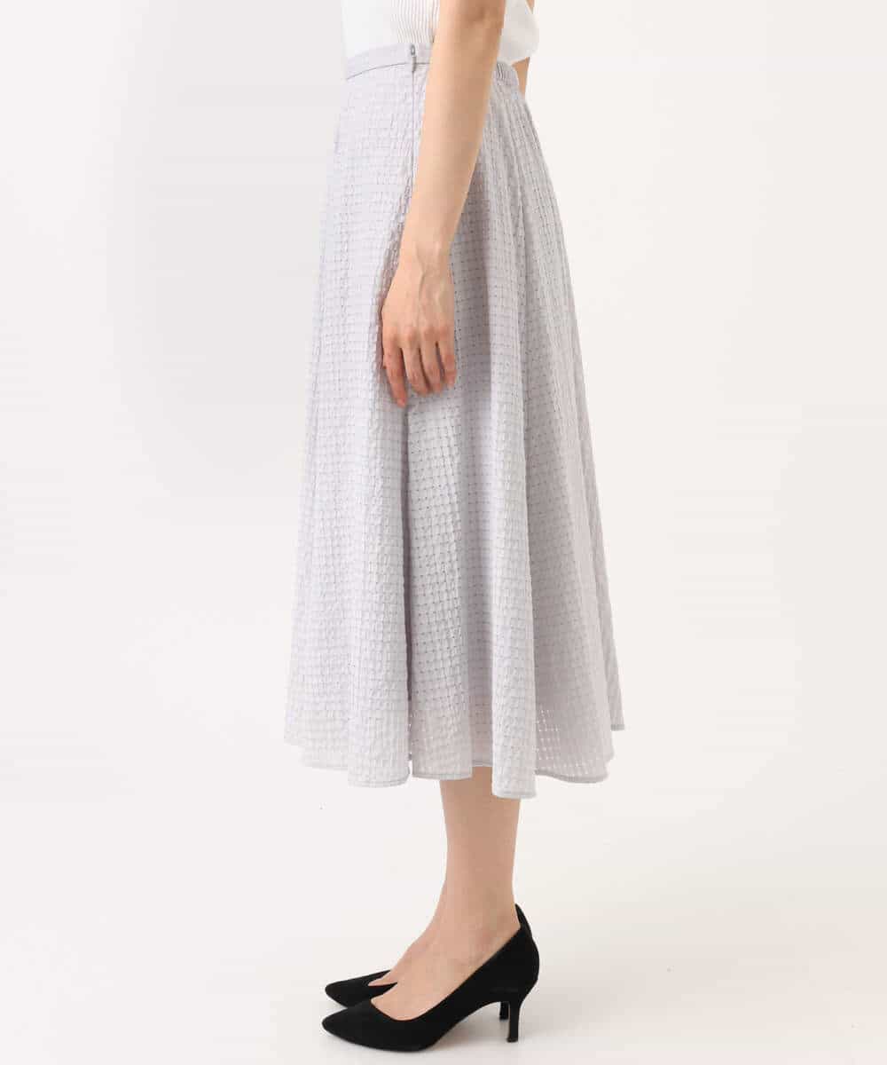 FKHGD45170 MK MICHEL KLEIN(MK ミッシェルクラン) シアーチェック柄フレアスカート/洗える ライトグレー