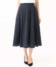 FKHGD45170 MK MICHEL KLEIN(MK ミッシェルクラン) シアーチェック柄フレアスカート/洗える ライトグレー