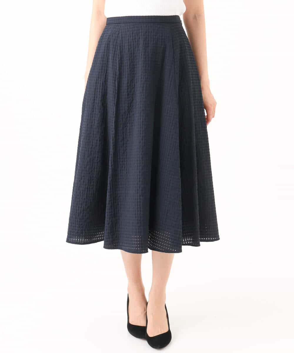 FKHGD45170 MK MICHEL KLEIN(MK ミッシェルクラン) シアーチェック柄フレアスカート/洗える ライトグレー