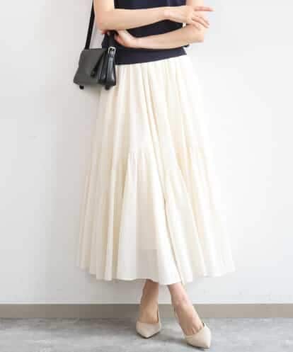 FKHGD47170 MK MICHEL KLEIN コットンシフォンギャザースカート/洗える