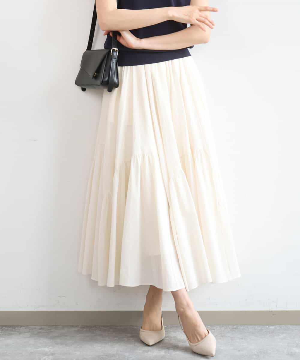 FKHGD47170 MK MICHEL KLEIN(MK ミッシェルクラン) コットンシフォンギャザースカート/洗える アイボリー