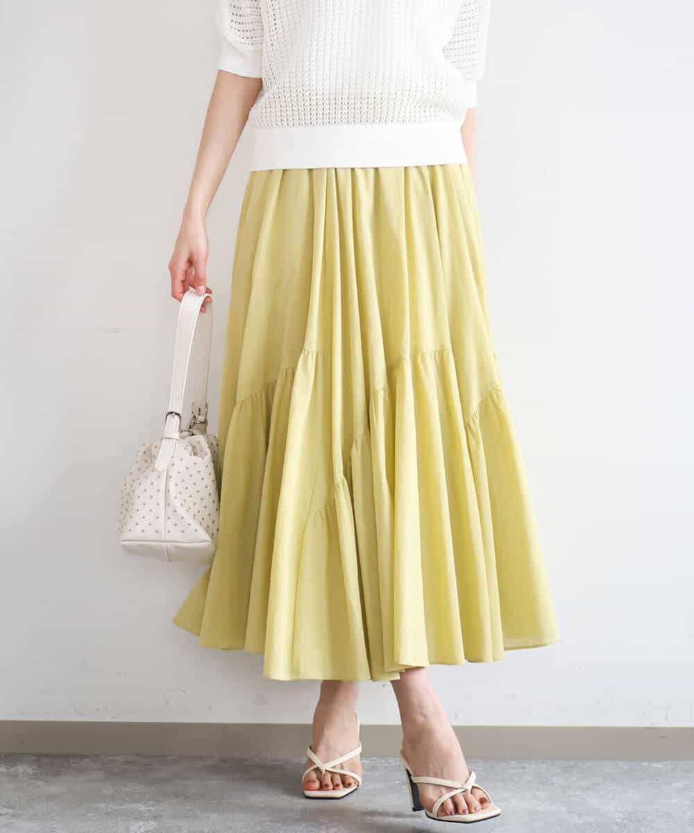 FKHGD47170 MK MICHEL KLEIN(MK ミッシェルクラン) コットンシフォンギャザースカート/洗える ダークグレー