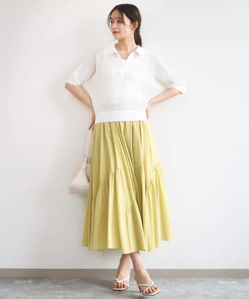 FKHGD47170 MK MICHEL KLEIN(MK ミッシェルクラン) コットンシフォンギャザースカート/洗える ダークグレー