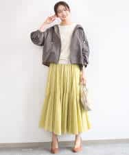 FKHGD47170 MK MICHEL KLEIN(MK ミッシェルクラン) コットンシフォンギャザースカート/洗える ダークグレー