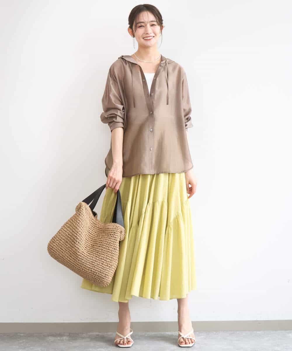 FKHGD47170 MK MICHEL KLEIN(MK ミッシェルクラン) コットンシフォンギャザースカート/洗える ダークグレー