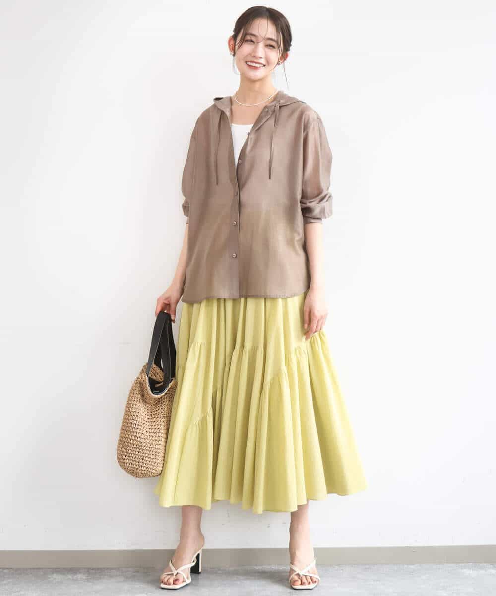 FKHGD47170 MK MICHEL KLEIN(MK ミッシェルクラン) コットンシフォンギャザースカート/洗える ダークグレー