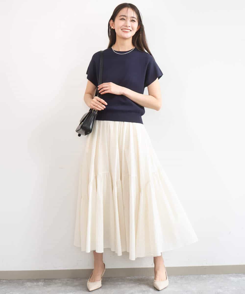 FKHGD47170 MK MICHEL KLEIN(MK ミッシェルクラン) コットンシフォンギャザースカート/洗える ダークグレー