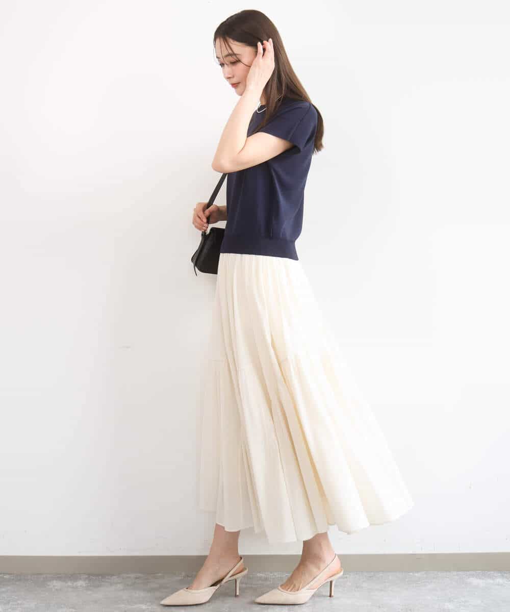 FKHGD47170 MK MICHEL KLEIN(MK ミッシェルクラン) コットンシフォンギャザースカート/洗える ダークグレー