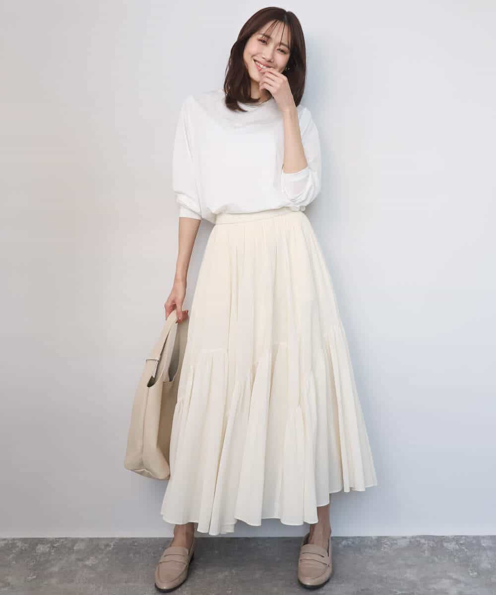 FKHGD47170 MK MICHEL KLEIN(MK ミッシェルクラン) コットンシフォンギャザースカート/洗える ダークグレー