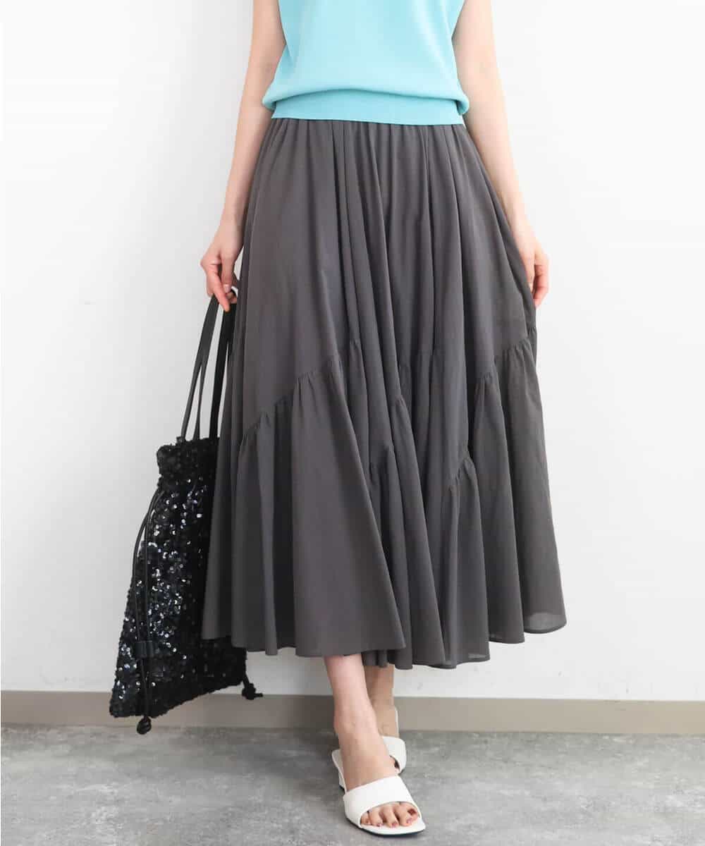 FKHGD47170 MK MICHEL KLEIN(MK ミッシェルクラン) コットンシフォンギャザースカート/洗える ダークグレー