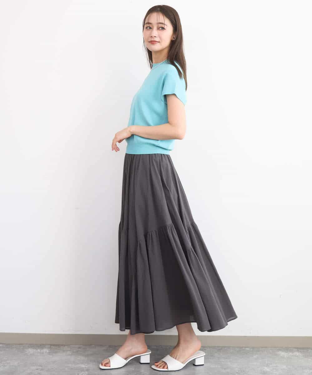 FKHGD47170 MK MICHEL KLEIN(MK ミッシェルクラン) コットンシフォンギャザースカート/洗える ダークグレー