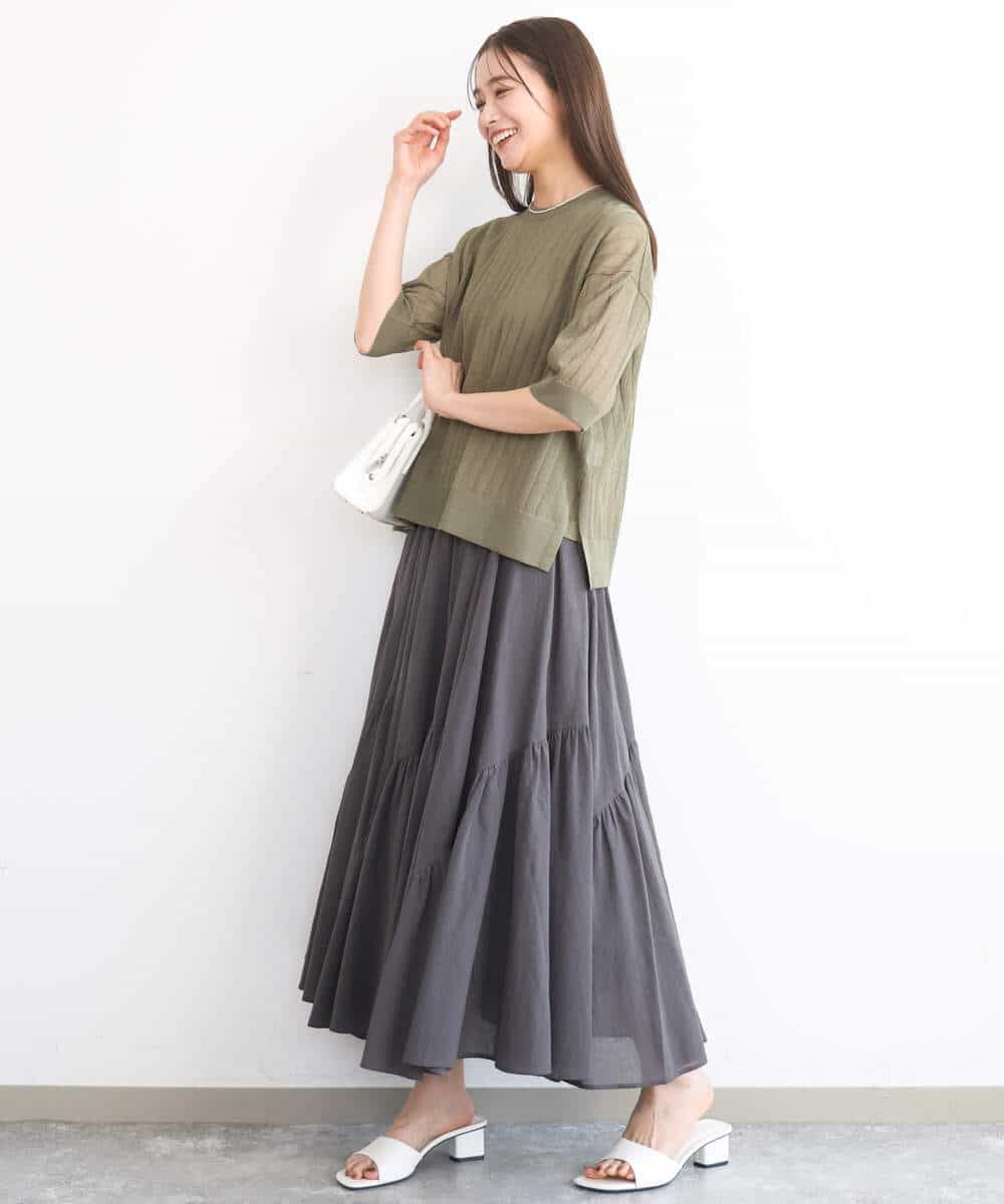 FKHGD47170 MK MICHEL KLEIN(MK ミッシェルクラン) コットンシフォンギャザースカート/洗える ダークグレー